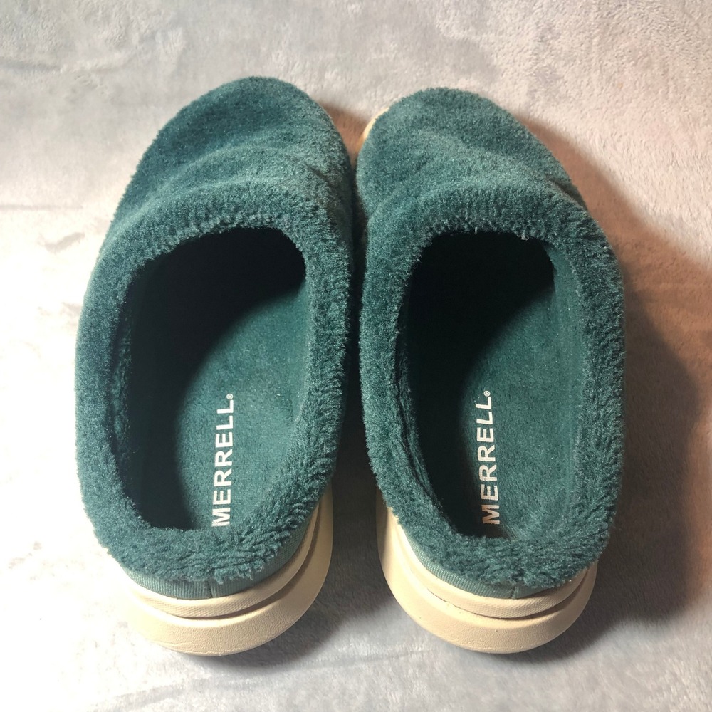 Merrell Hut Moc 2 Cozy Slides Womens 8 Hunter Green Fleece Slip On Mules Shoes - Picture 11 of 16
